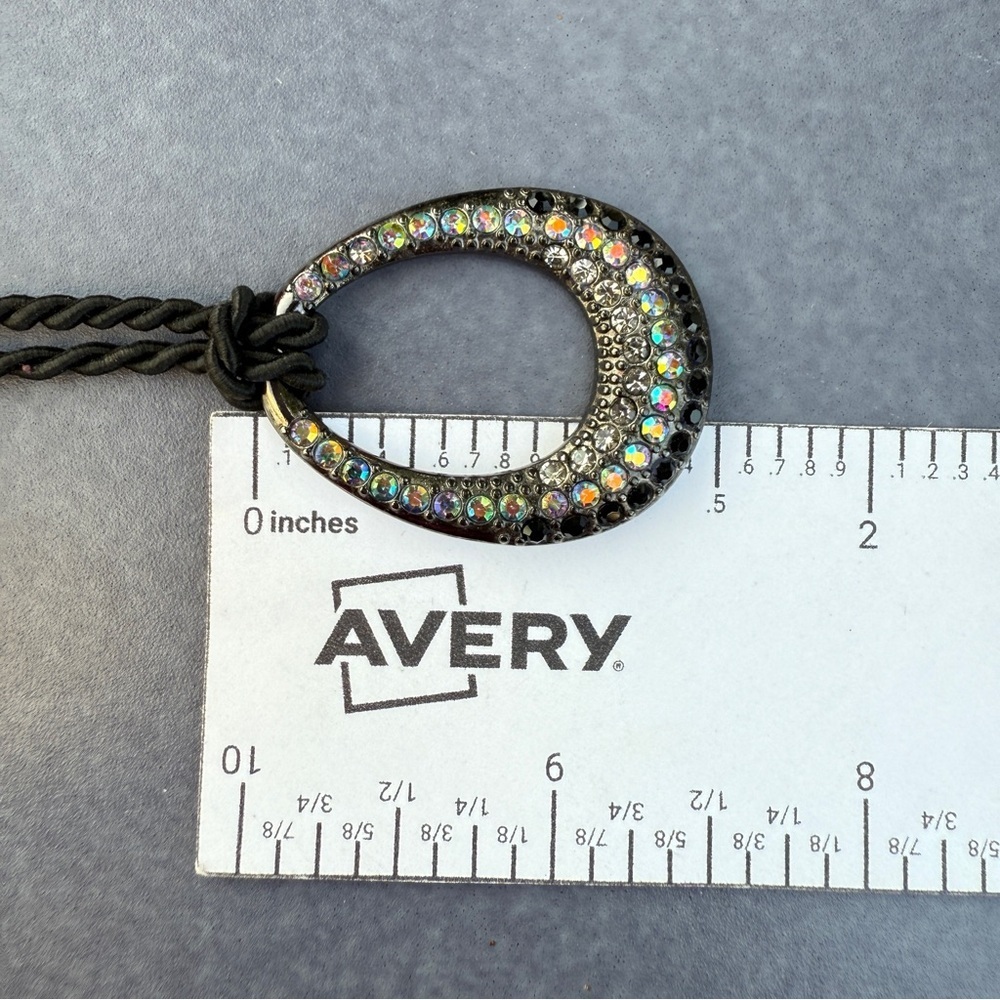 Lia Sophia Retired Black Cord Necklace w/ Sparkly Crystal Teardrop Oval Pendant - Picture 16 of 16